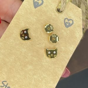 NEW 🔹 Gold Dipped 925 Sterling Silver 🐱 Earrings